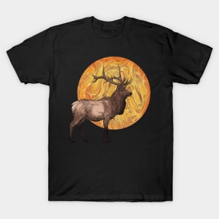 Elk in front of full moon T-Shirt